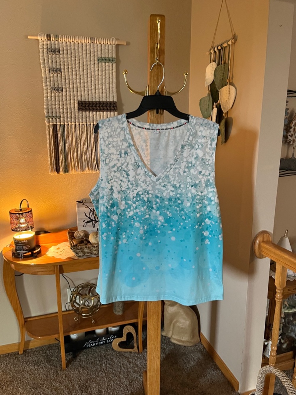 Women’s Aqua Ombre V-Neck Dot Tank Top